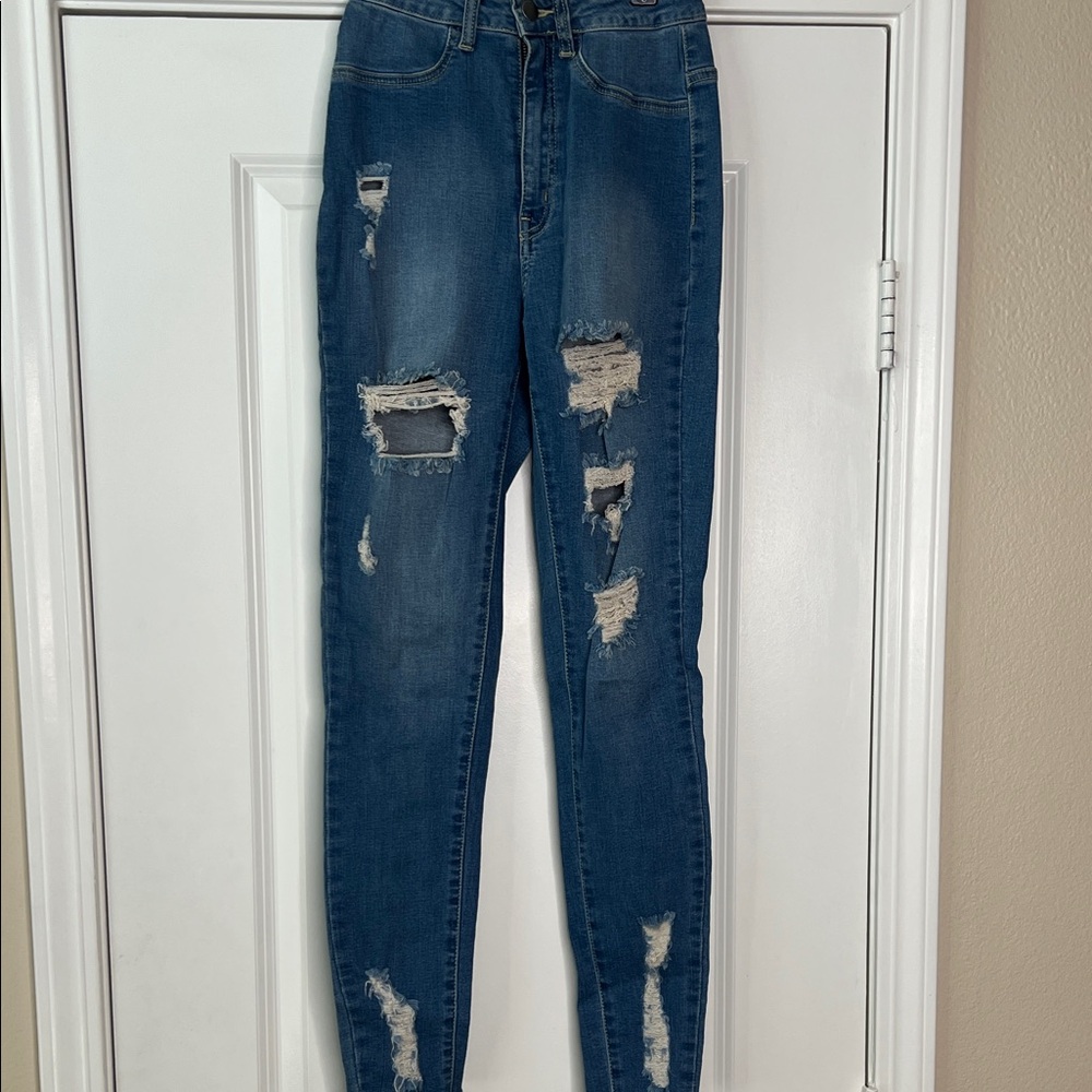Distressed Blue Jeans
